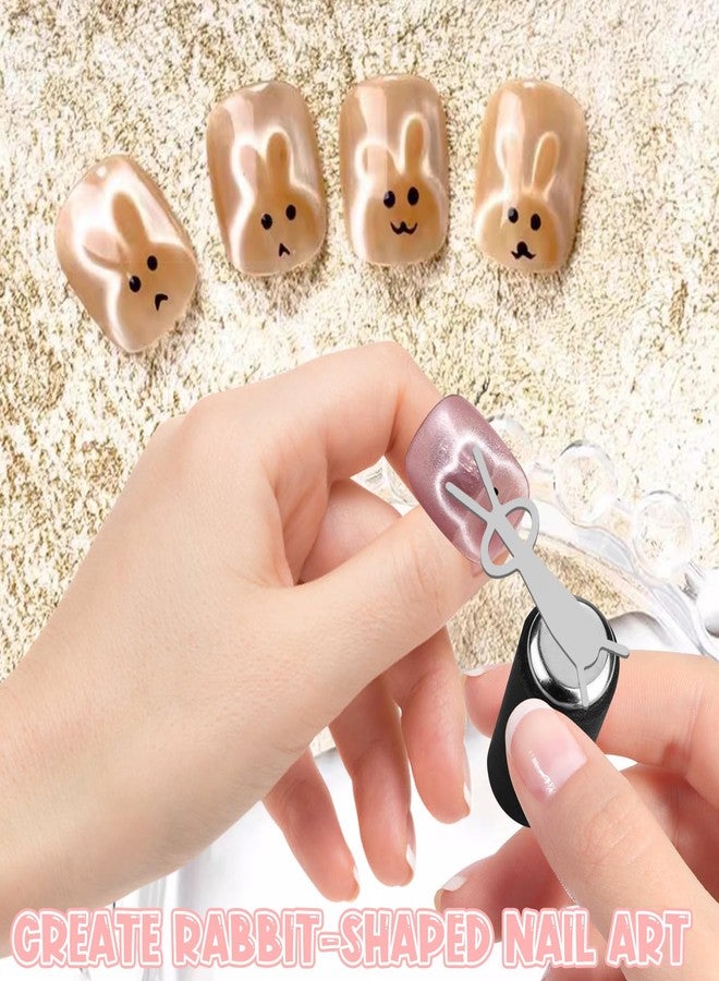 CYUXING 7Pcs Cat Eye Magnet Tool Set for Gel Polish, Professional Nail Art Kit with Cylinder Magnet, O-shaped, 2Pcs French Scissor, Heart & 2Pcs Rabbit Magnets for Salon & Home Manicure - Image 4